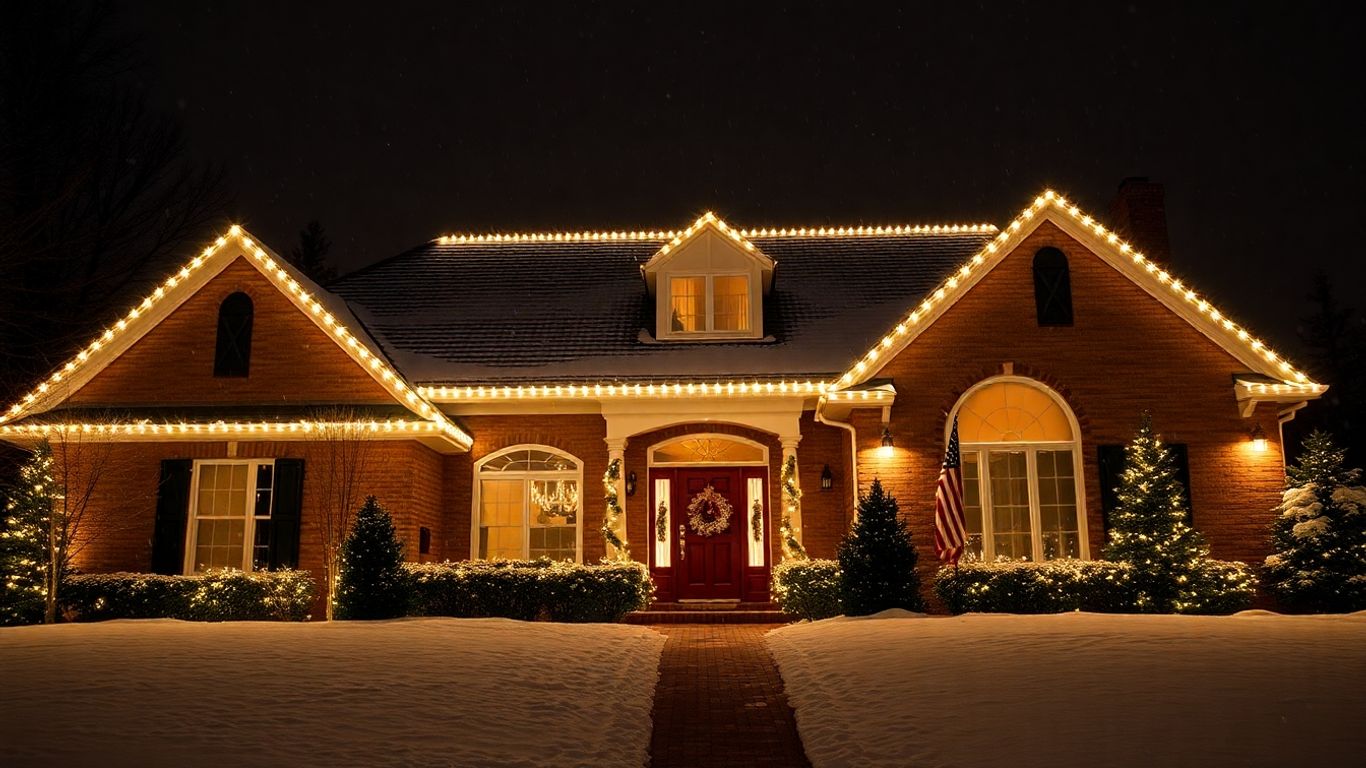 Festive home with permanent Christmas lights in Cottleville.
