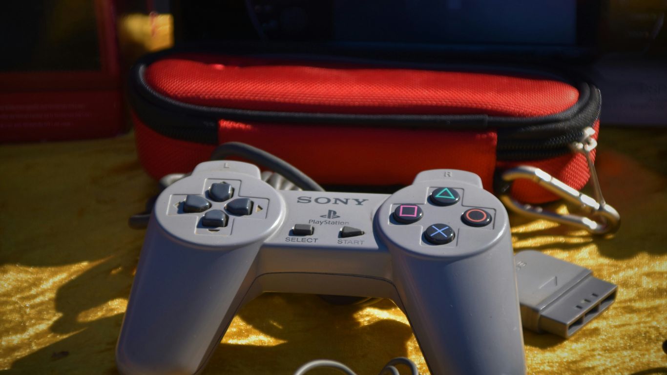 grey Sony controller