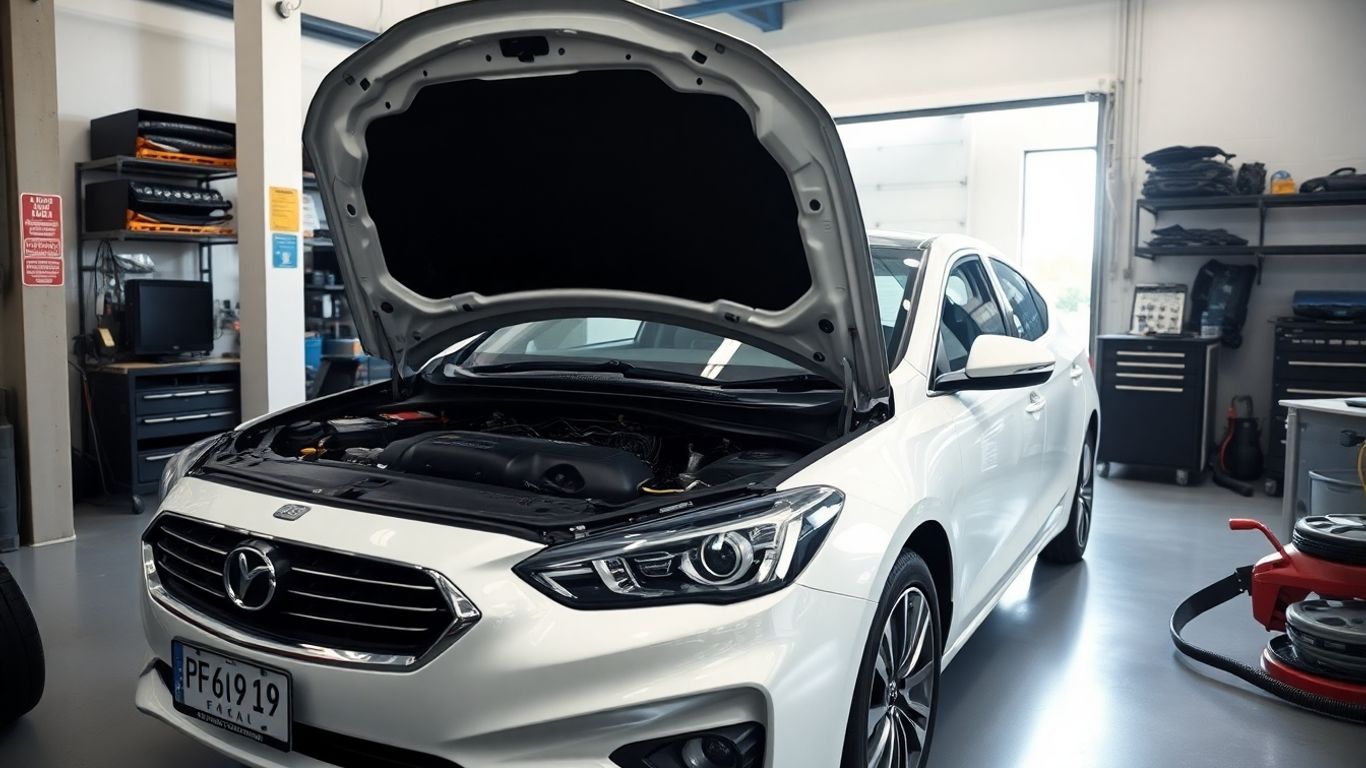 Mechanic working on car engine in Australian garage
