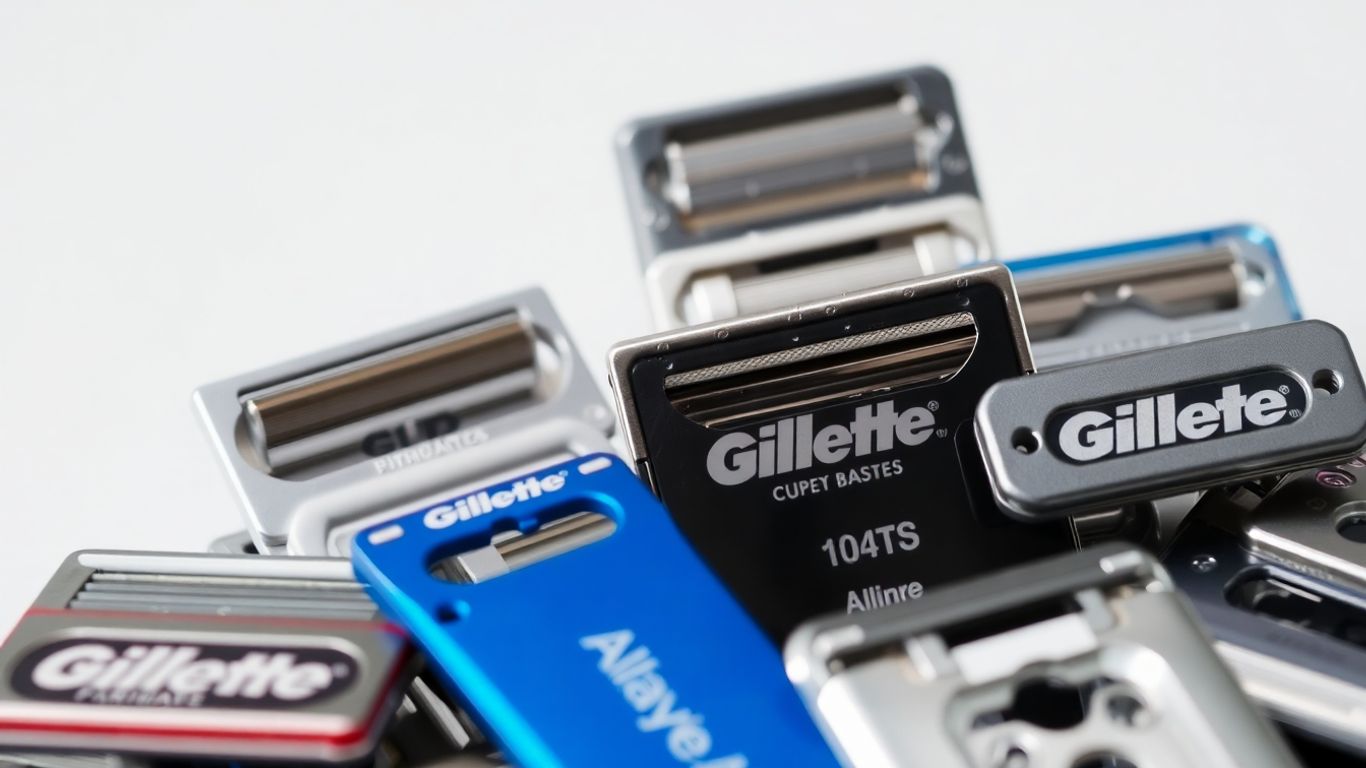 Gillette razor blades arranged for comparison.