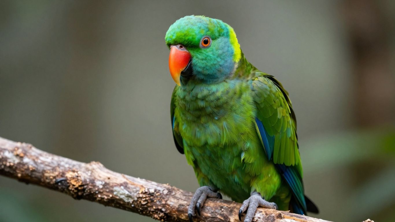 Solomon Island Eclectus parrot perched on a branch.
