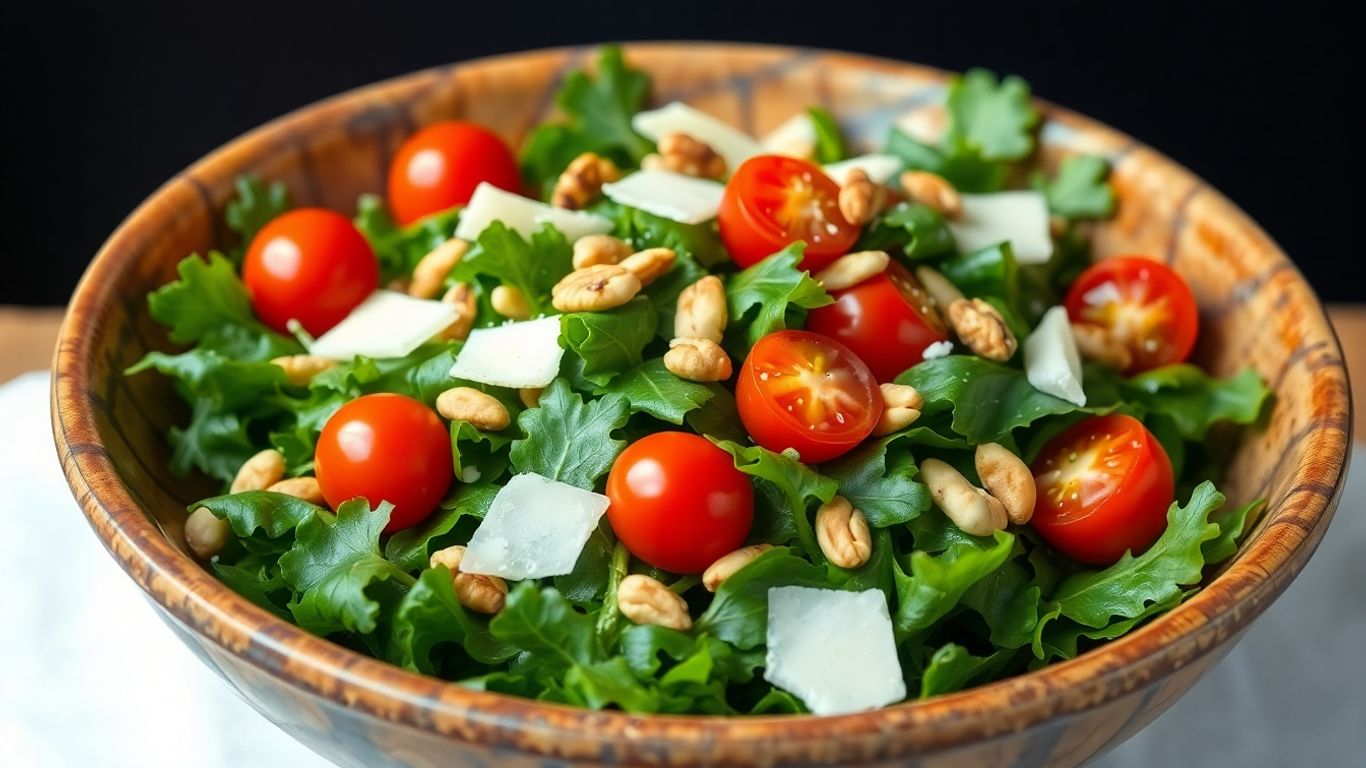 Vibrant rocket salad with tomatoes and parmesan.