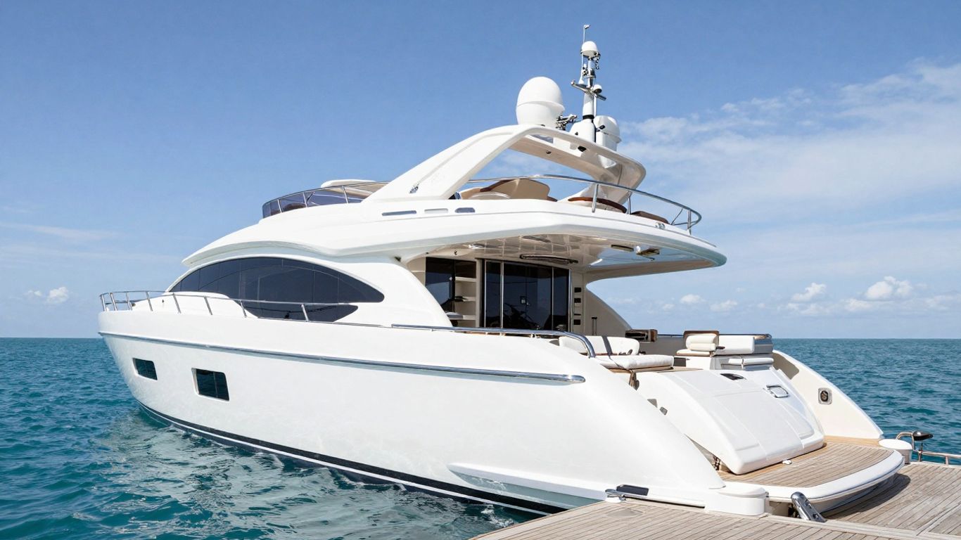 Luxury 150 ft yacht sailing on a clear blue ocean.