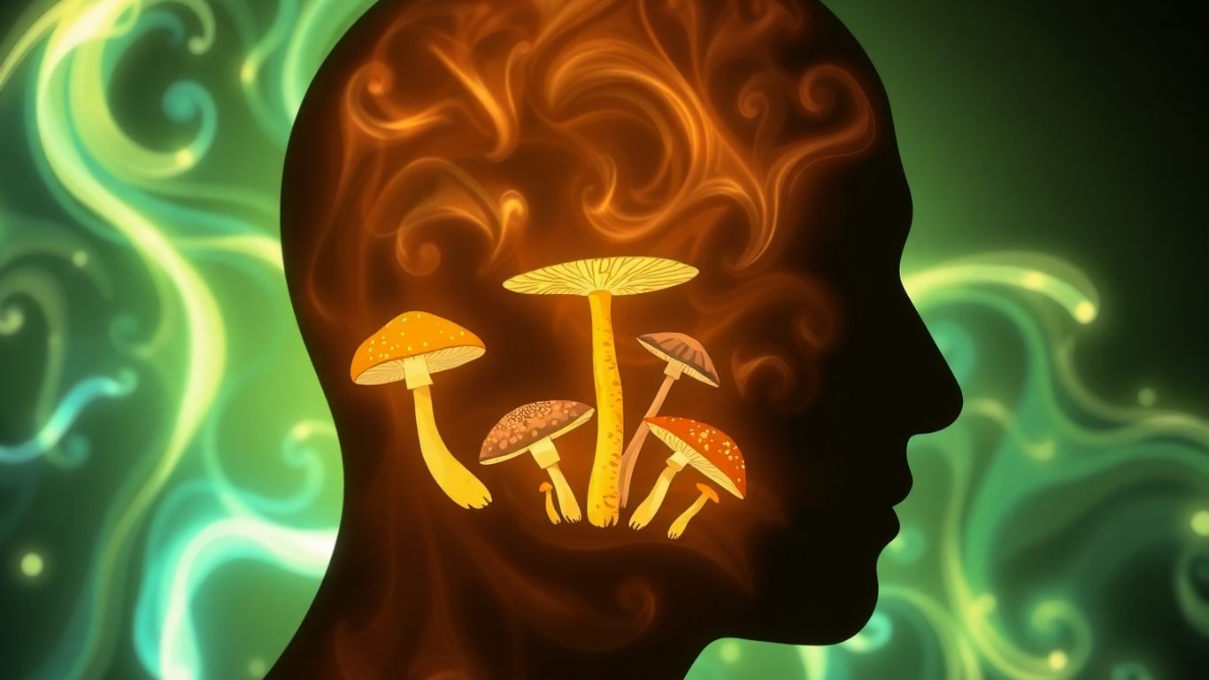 Glowing silhouette with mushrooms protecting it.