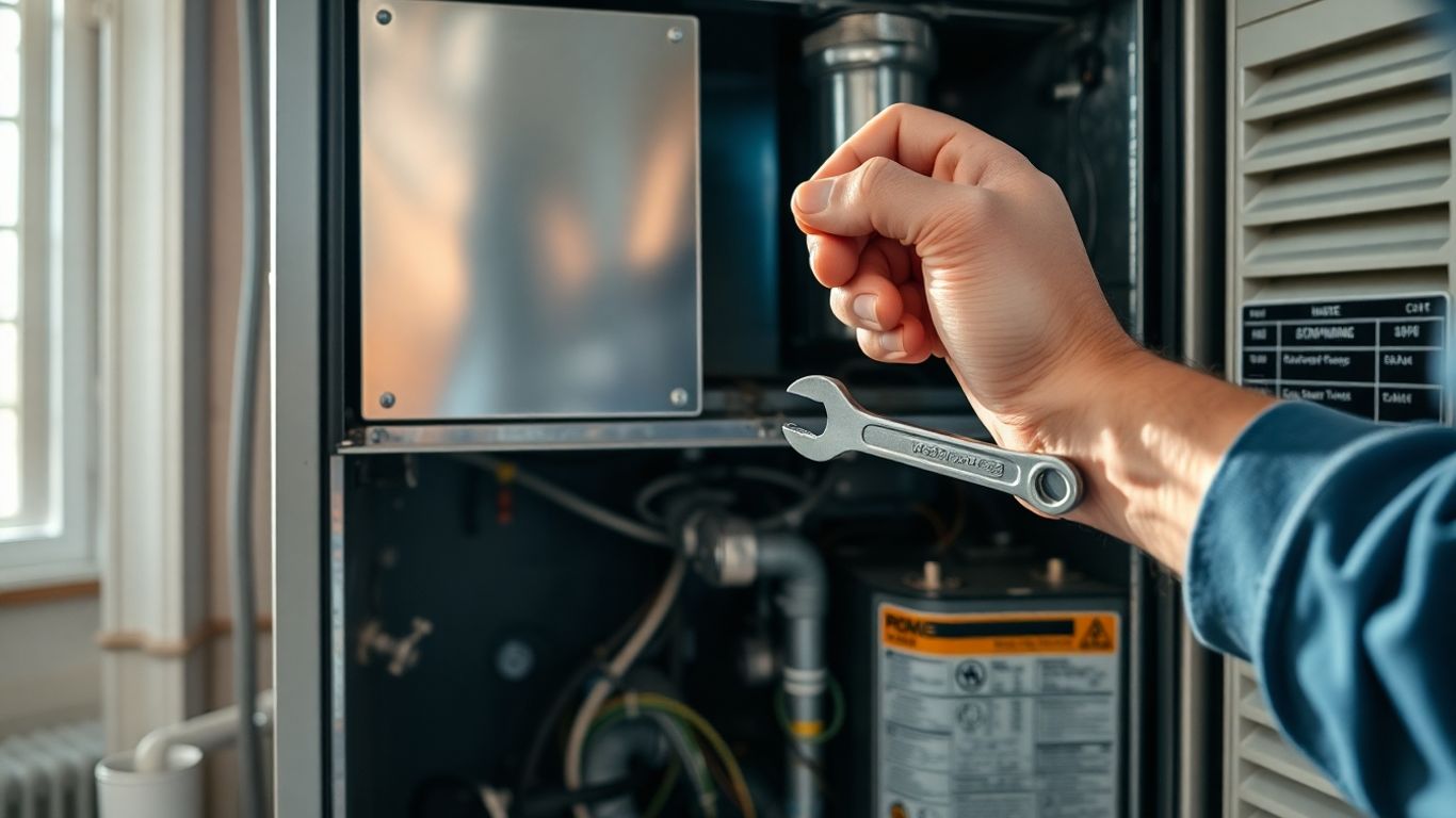 Home furnace being serviced by a technician.