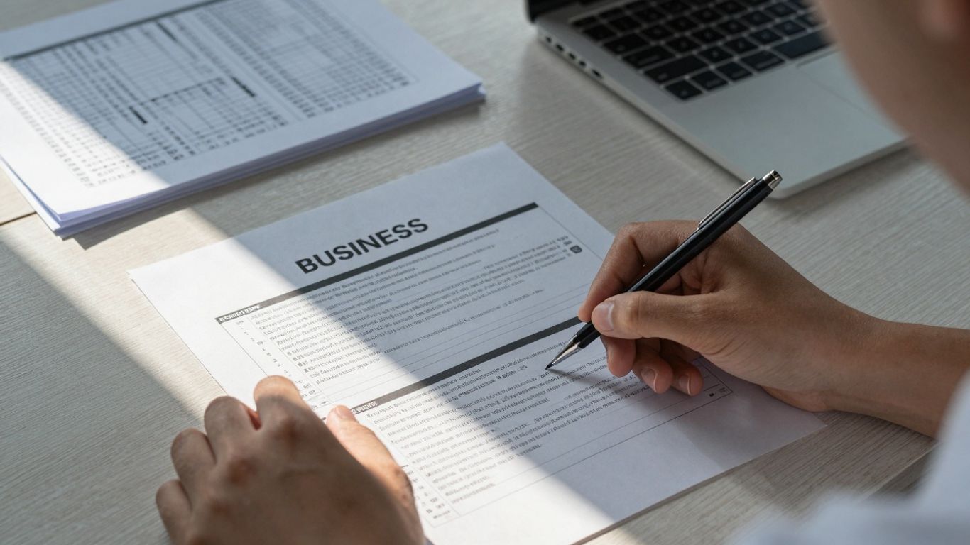 Antreprenor analizând planuri de afaceri pentru franciză.