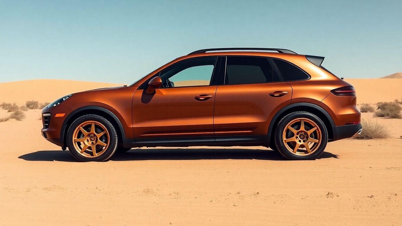 Porsche Cayenne with 70s-inspired two-tone paint in desert.