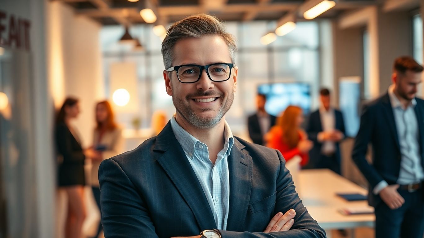 Business leader with team working in modern office