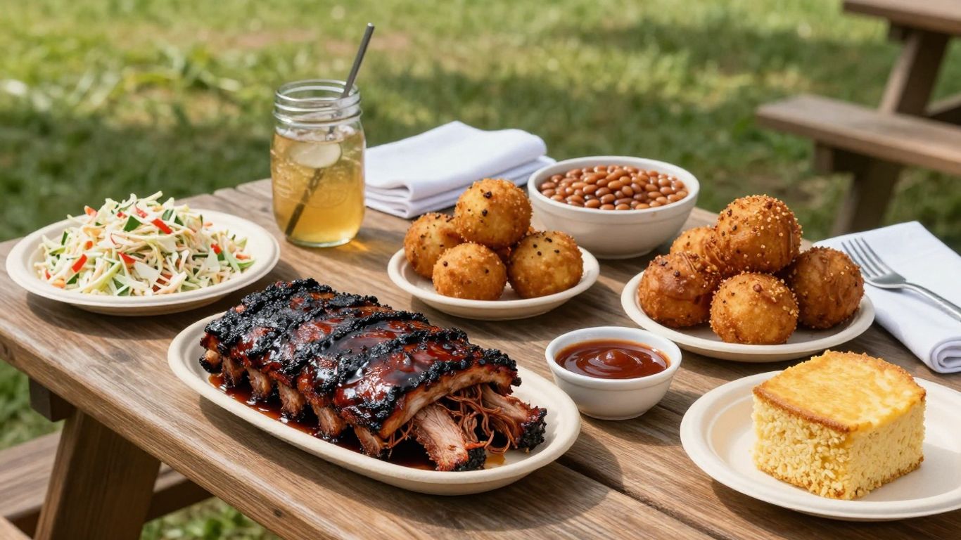 Carolina BBQ plate with pulled pork and classic sides