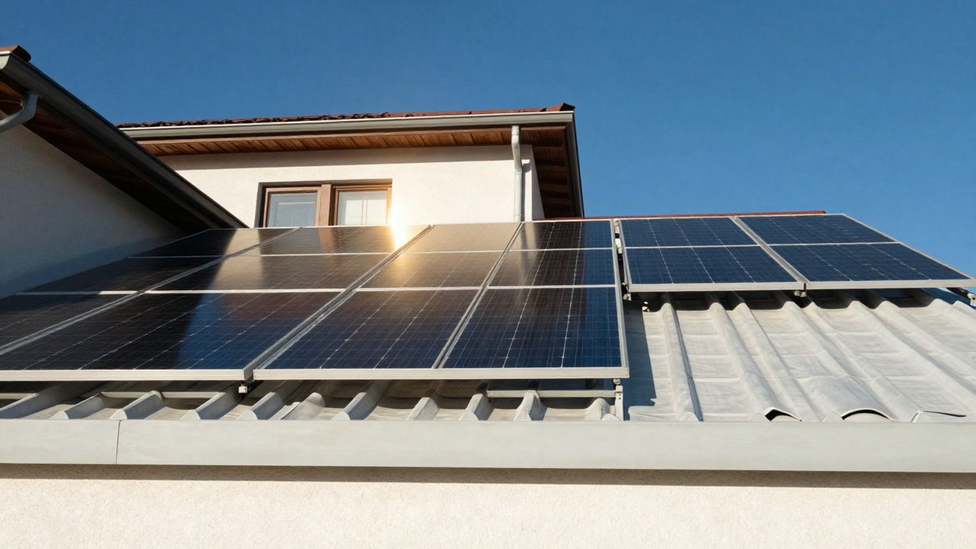 Panneaux solaires sur un toit ensoleillé.