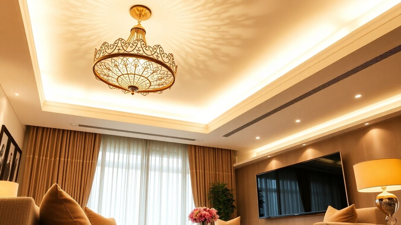 Stylish ceiling lights illuminating a modern living room.