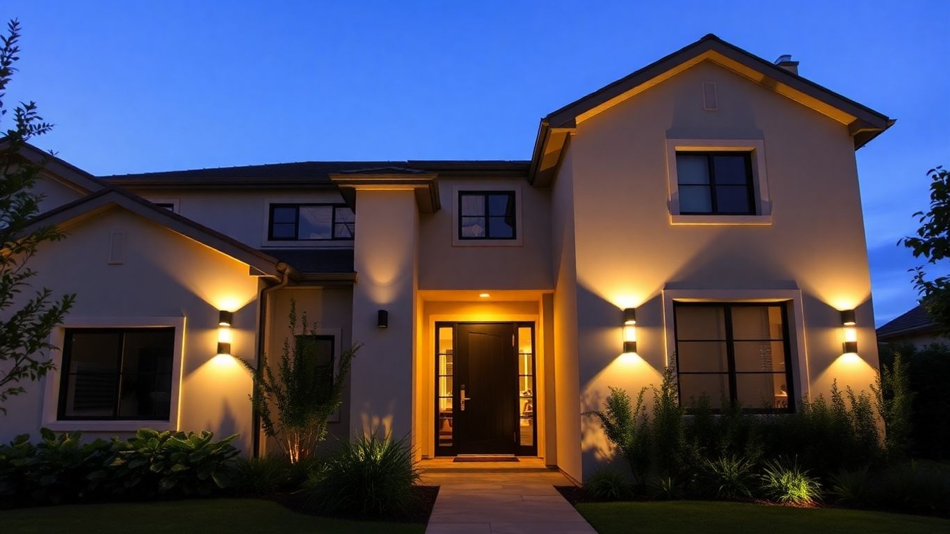 Stylish outdoor wall lights illuminating a modern home exterior.