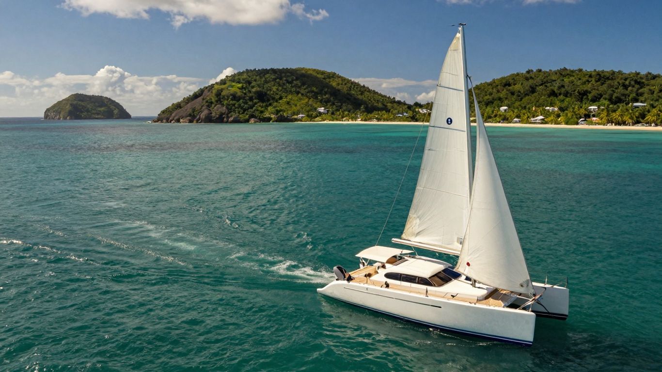 Catamaran sailing in the British Virgin Islands.