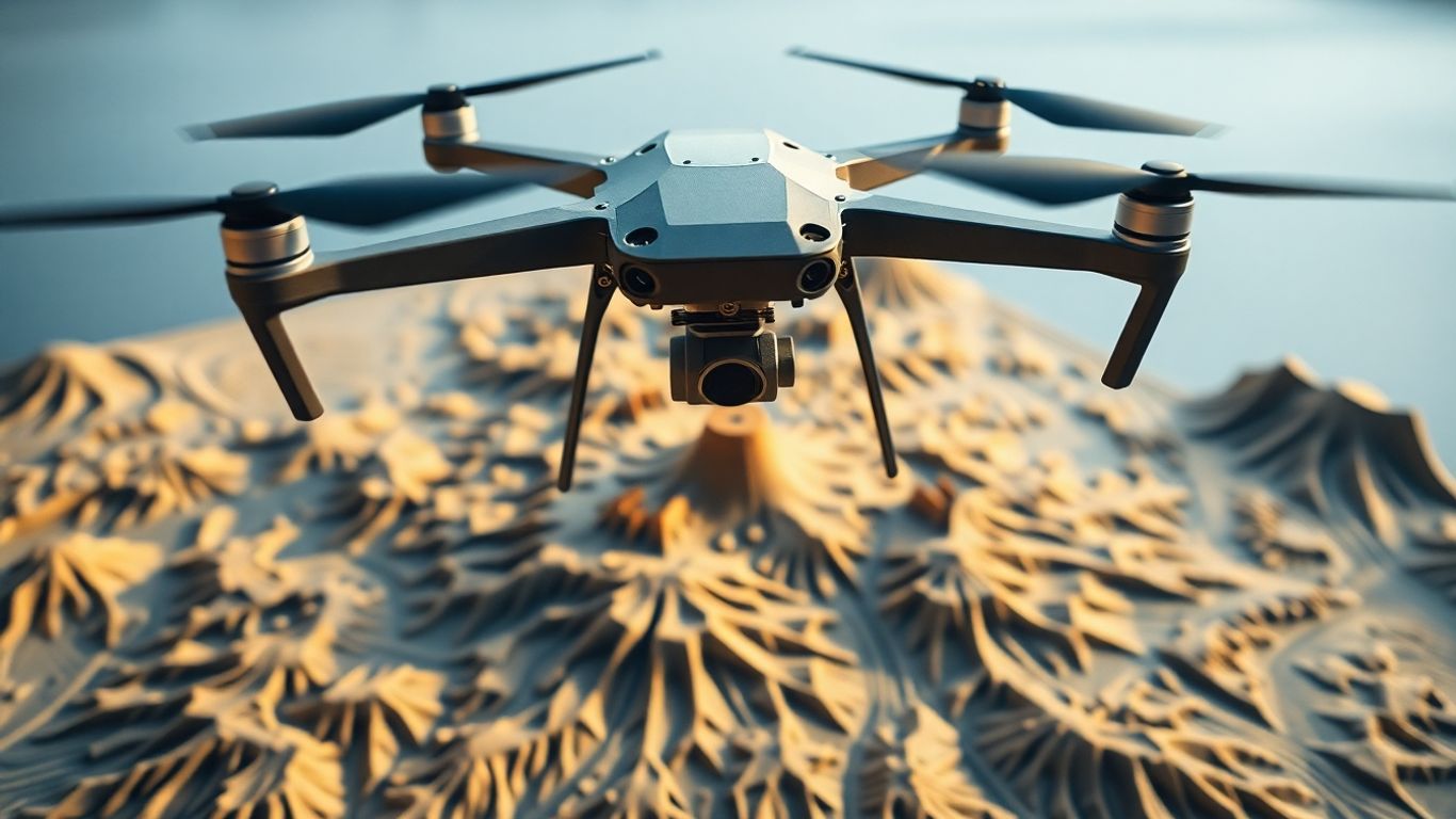 Drone mapping a 3D landscape model.