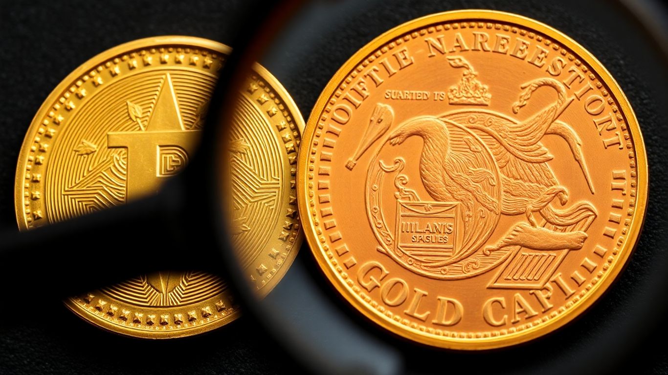 Genuine gold coin next to a fake one.