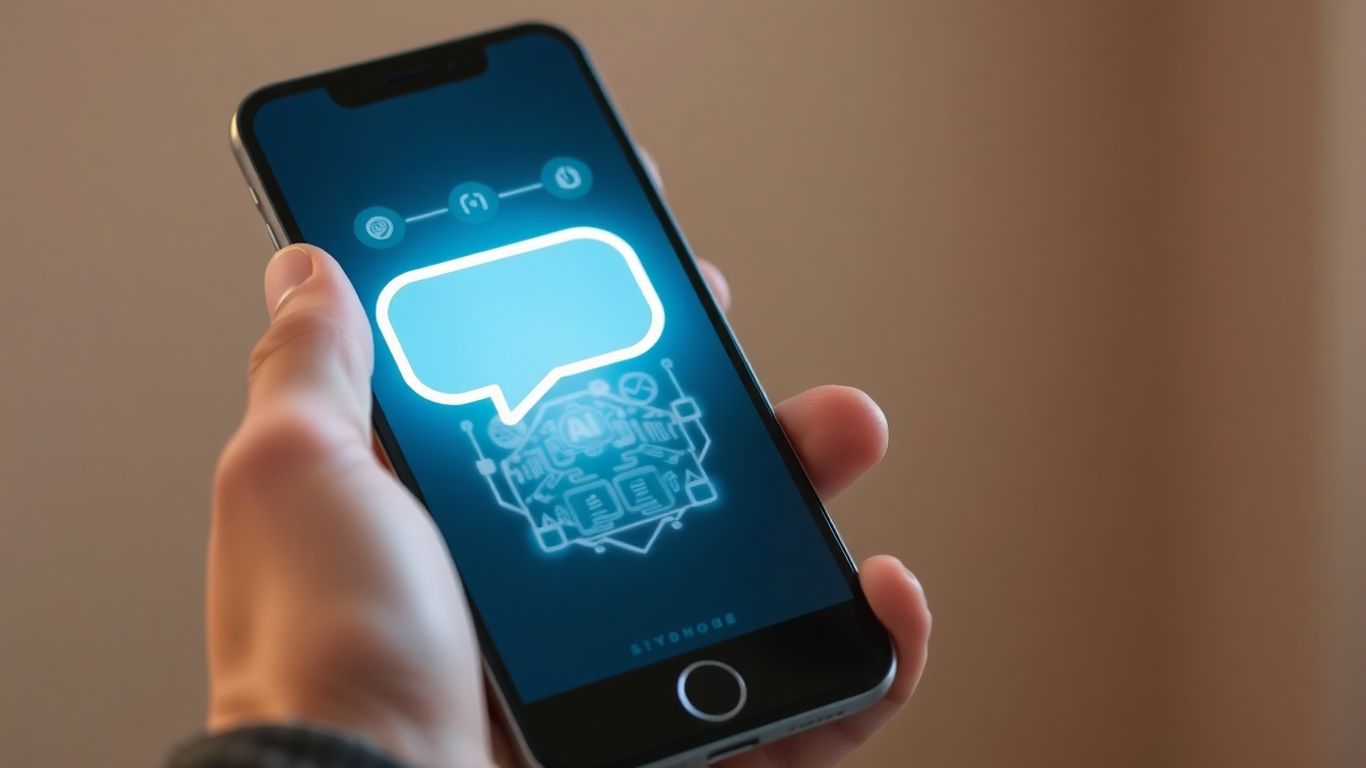 Person interacting with AI chat interface on phone.
