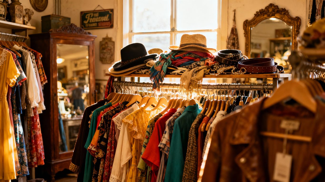 Camden vintage store interior with clothing racks.