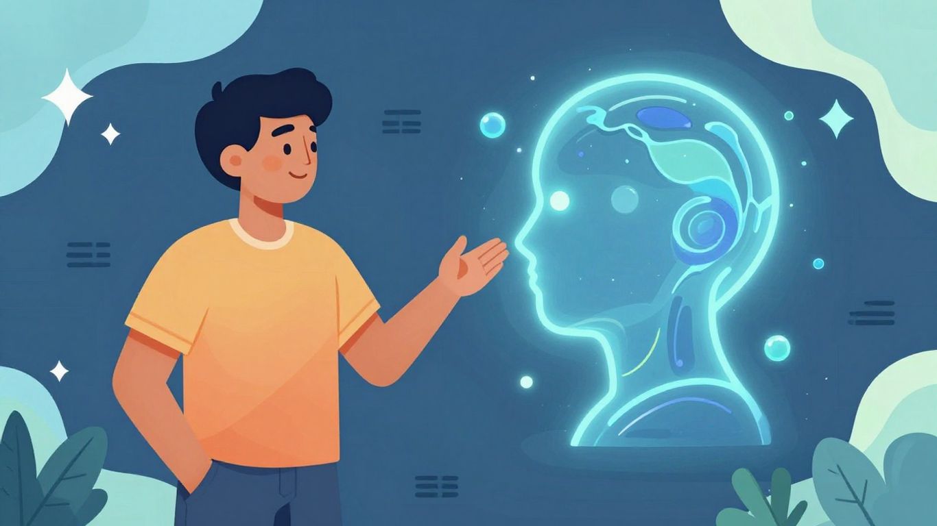 Human and AI interacting in a digital space.