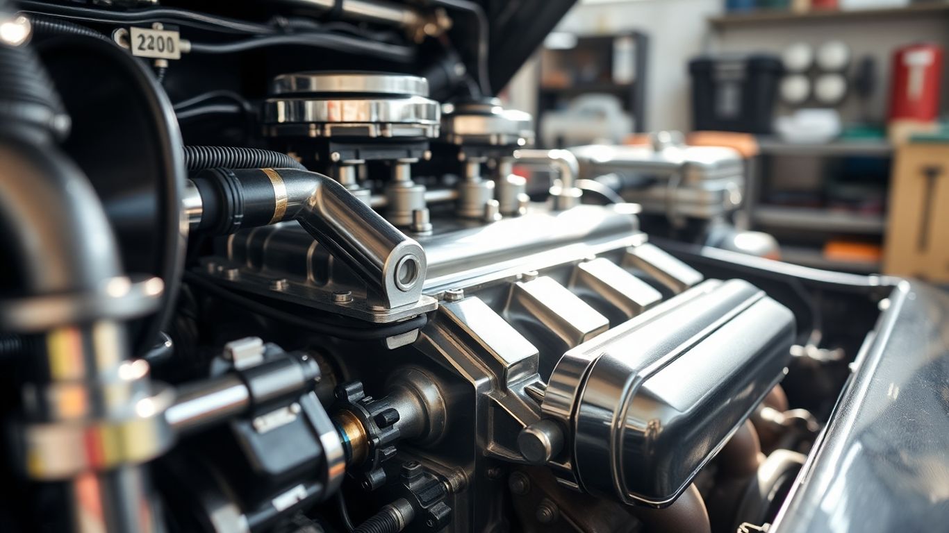 Reconditioned engine in a workshop