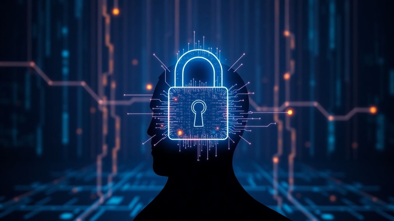 AI and data privacy concept with digital lock.