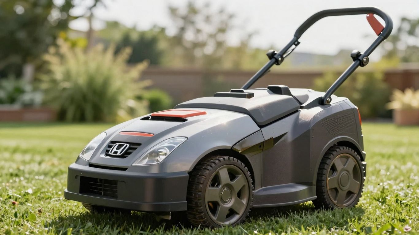 Honda Miimo robotgräsklippare klipper en grönskande trädgård.