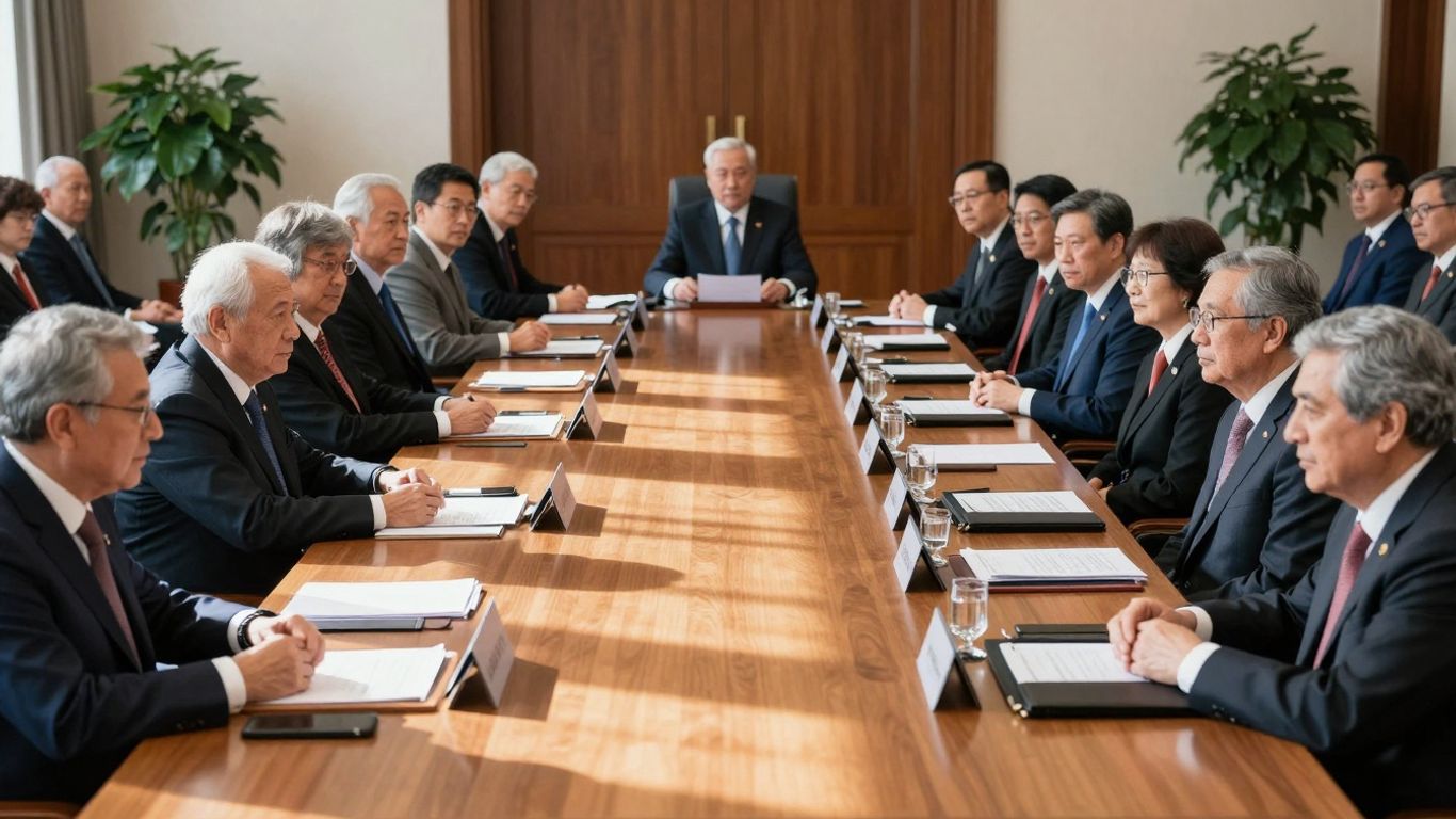 Lideri mondiali la o masă rotundă discutând economie globală.