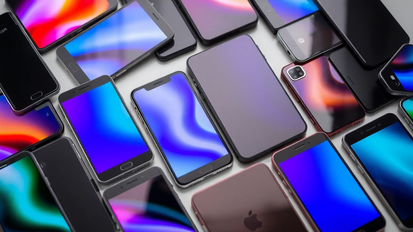 Various mobile phones, from high-end to budget models.