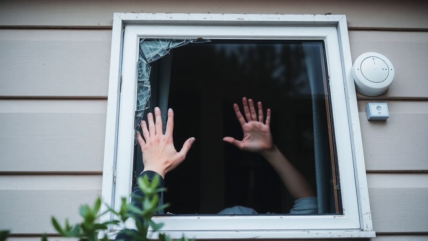 Casa con ventana rota, símbolo de robo.