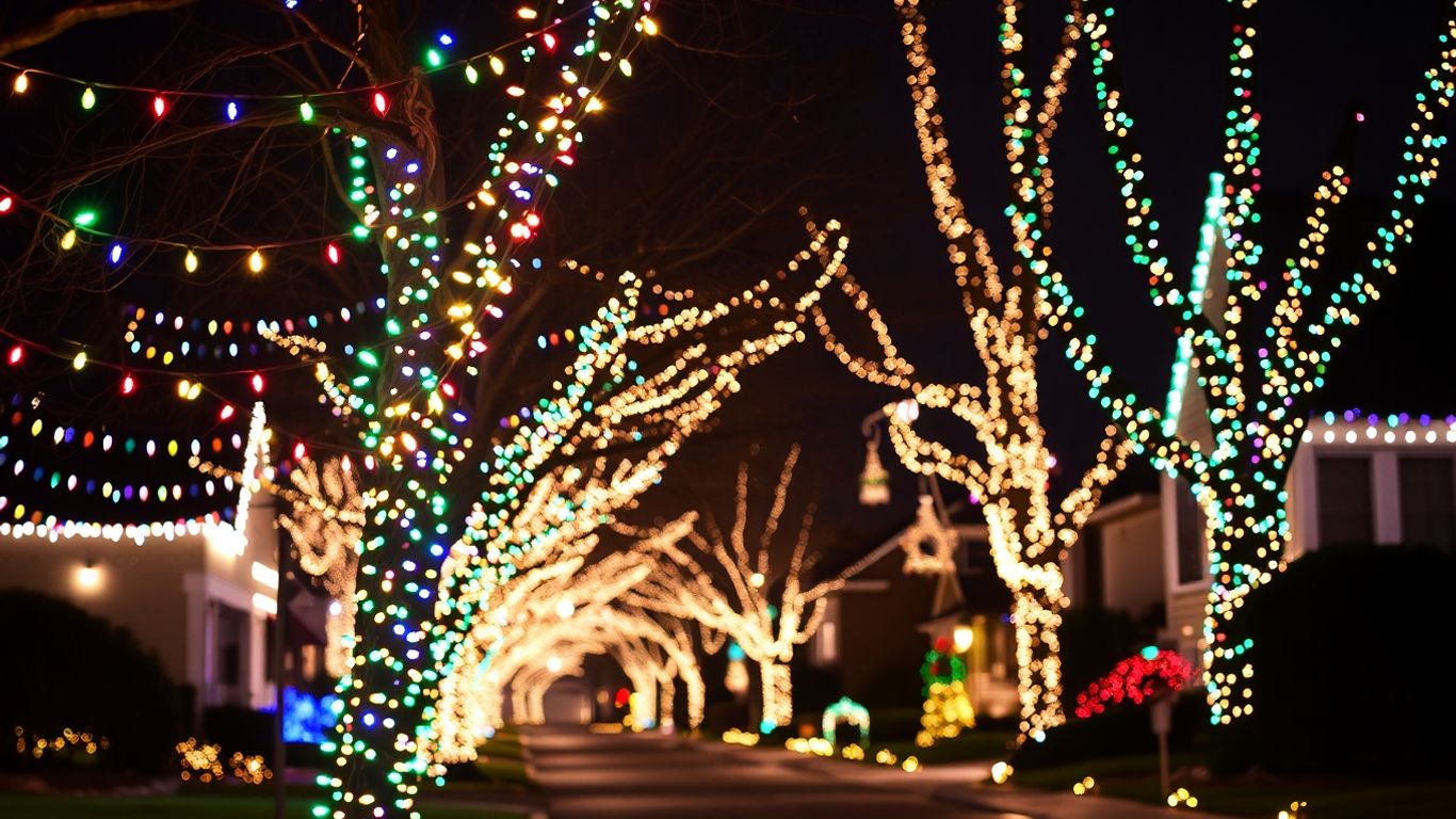 North Dallas homes adorned with bright, colorful holiday lights.