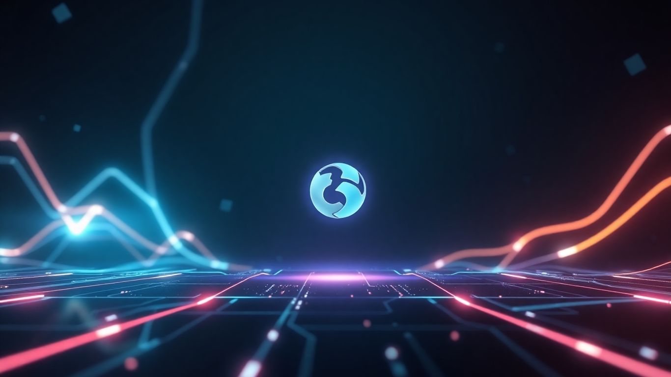 Futuristic browser icon in a digital landscape.