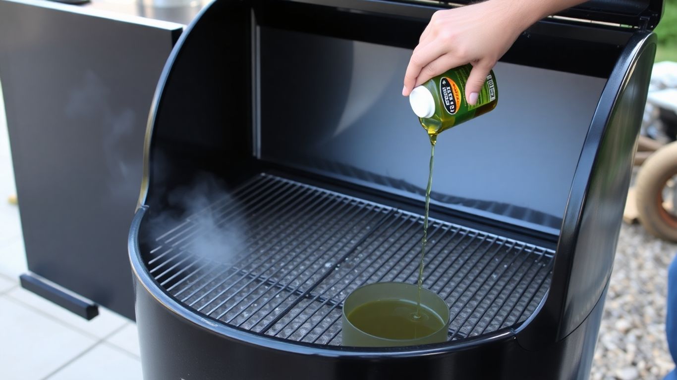 Smoker being cleaned and seasoned for optimal performance.