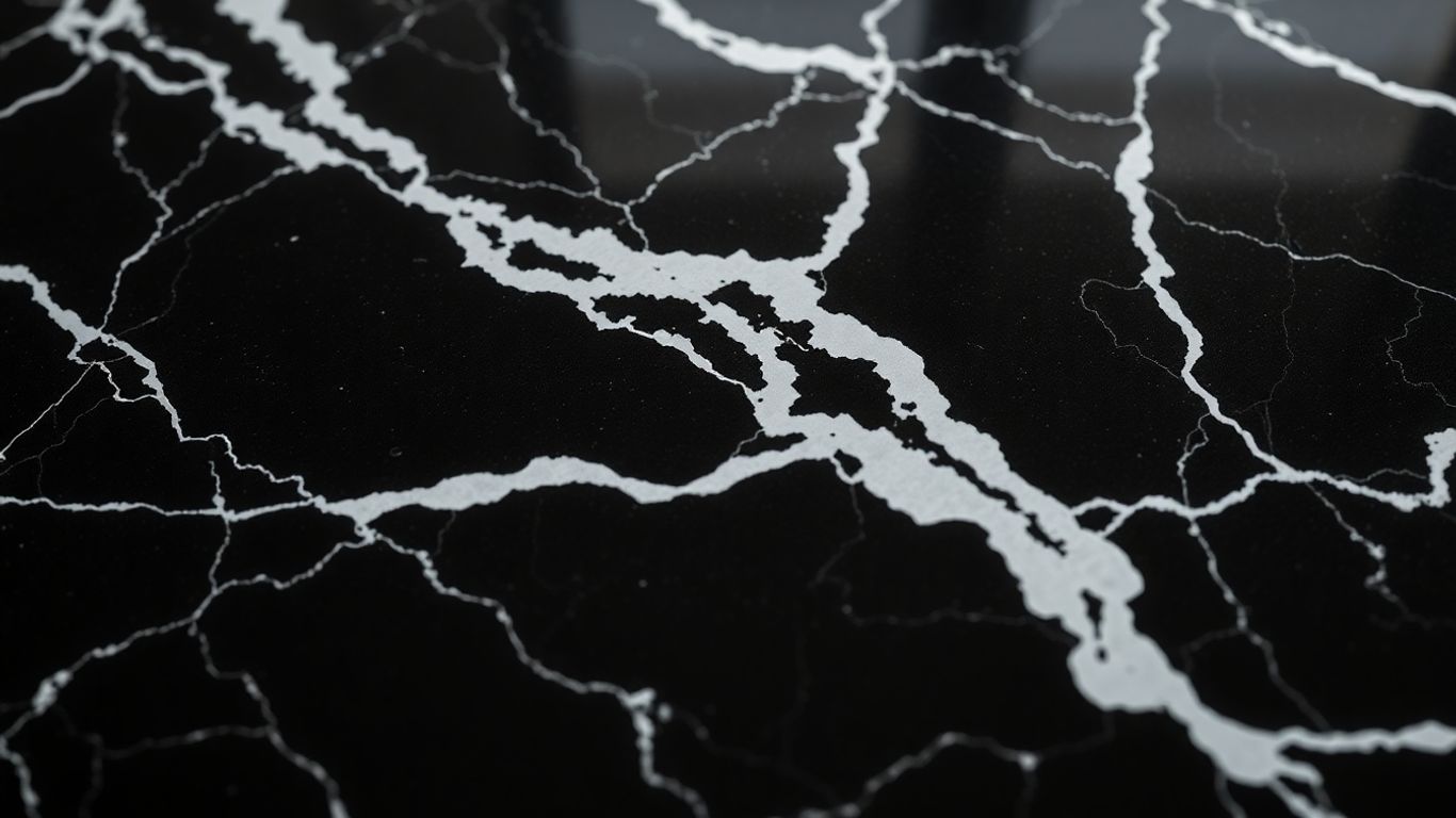 Polished Negro Marquina marble with white veins.