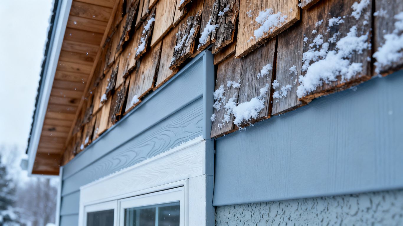 Durable siding materials on a house in winter.