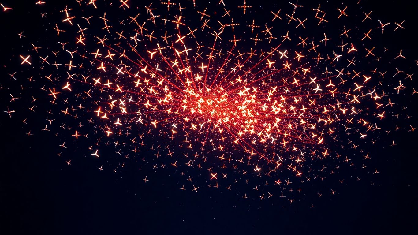 Pertunjukan drone Bali menerangi langit malam dengan cahaya.