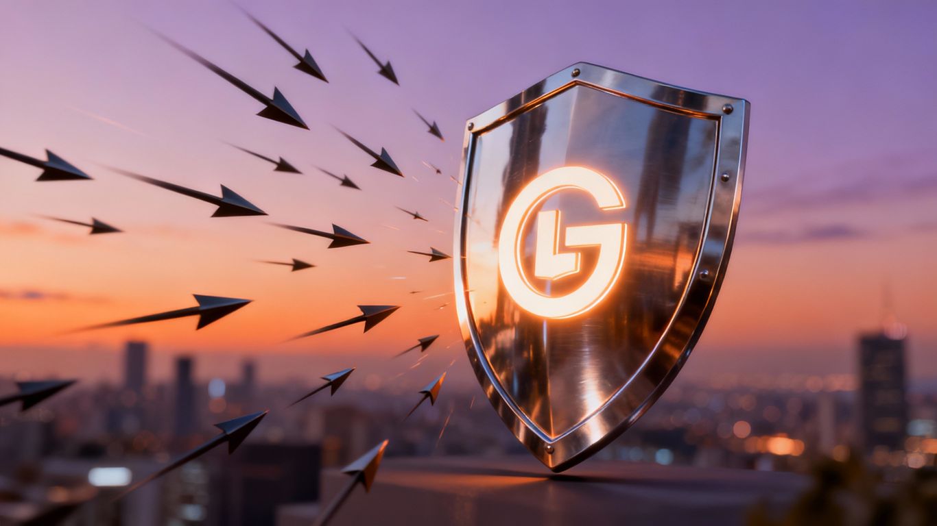 Shield protecting company logo from negative attacks.