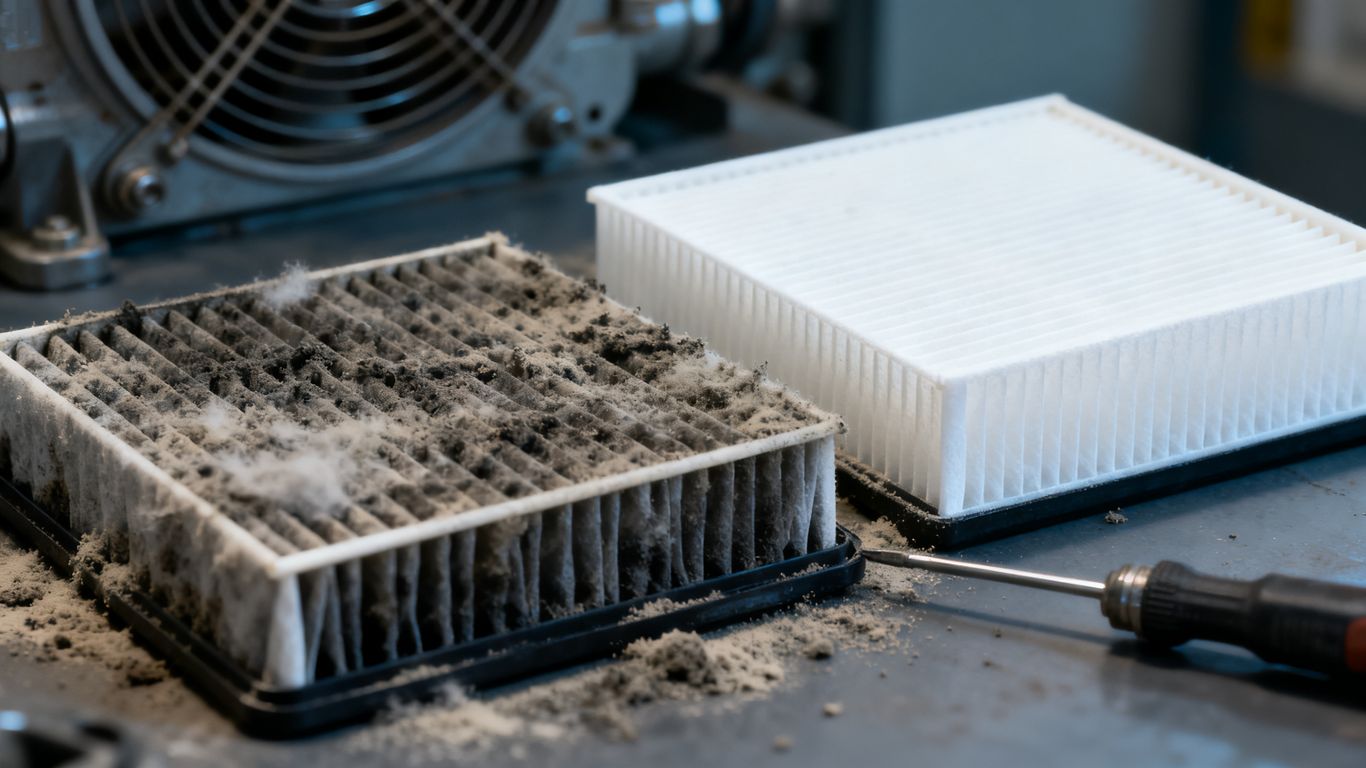 Dirty air filter replaced with a clean one.