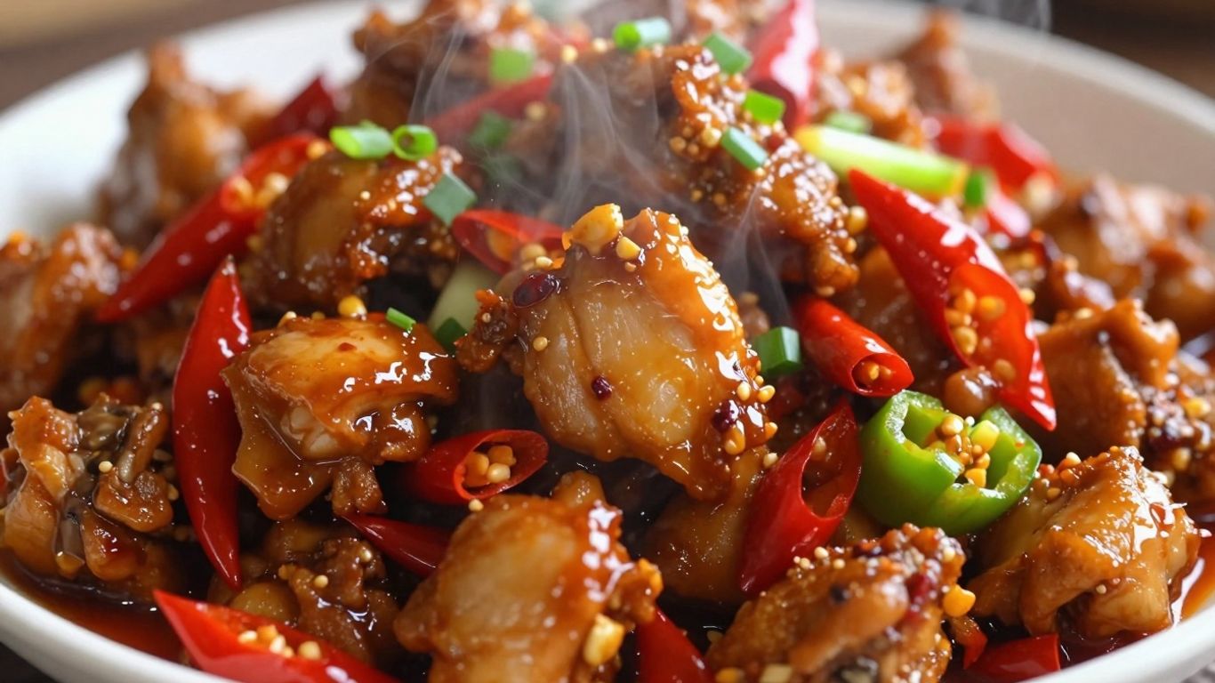 Spicy Chinese Chilli Chicken with chillies and green onions.