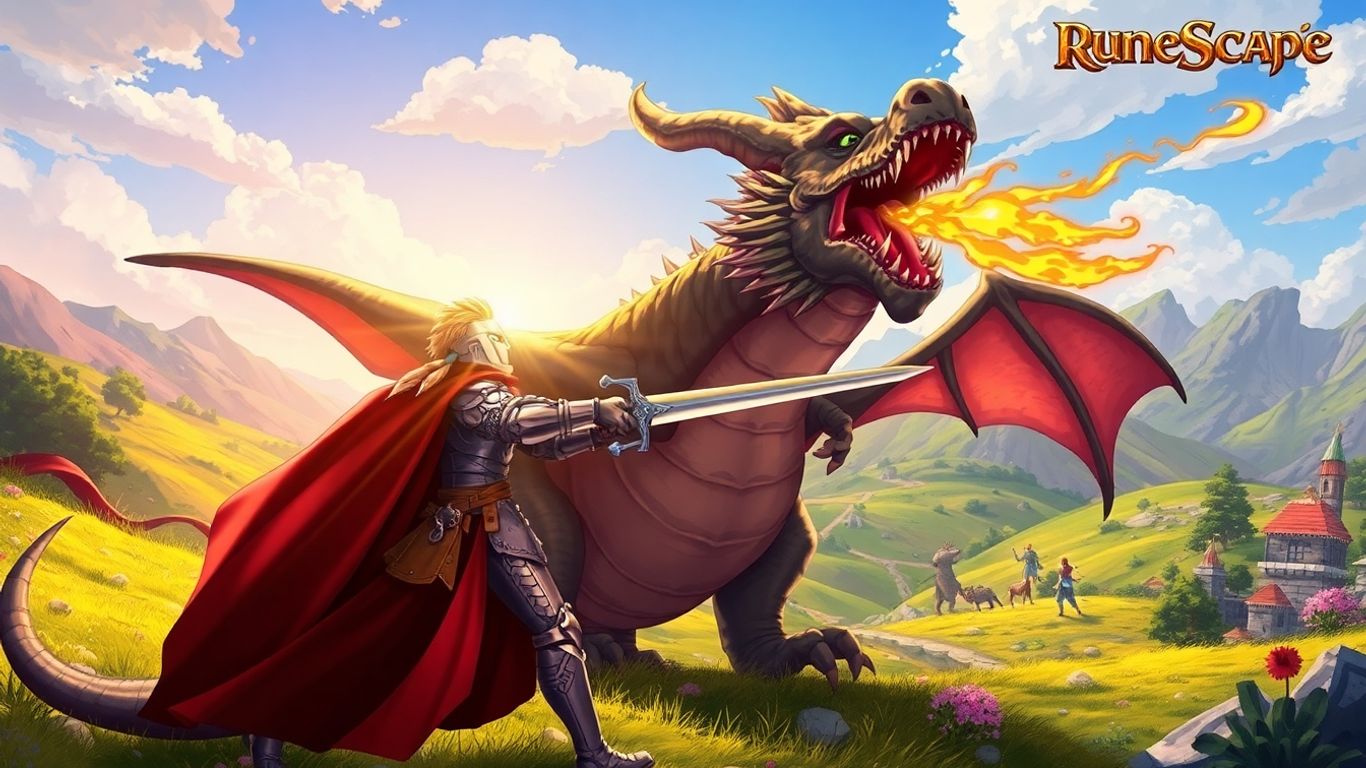 Knight fighting dragon in RuneScape