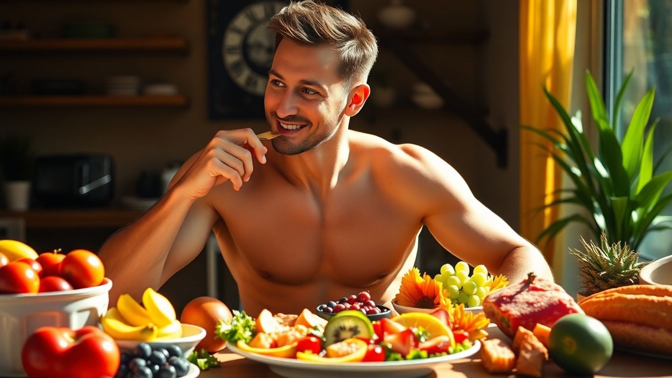 Man eating a balanced, healthy meal for testosterone.