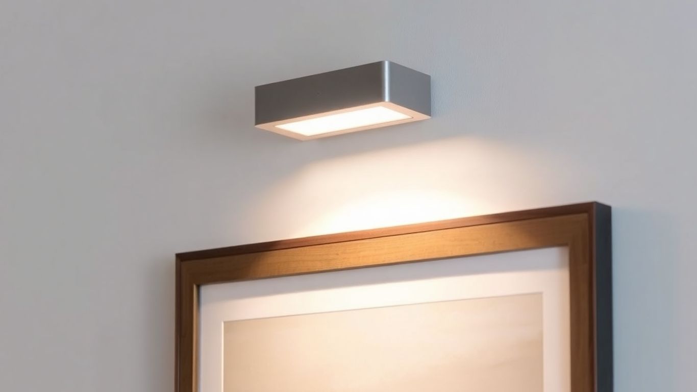 Battery LED picture light illuminating artwork