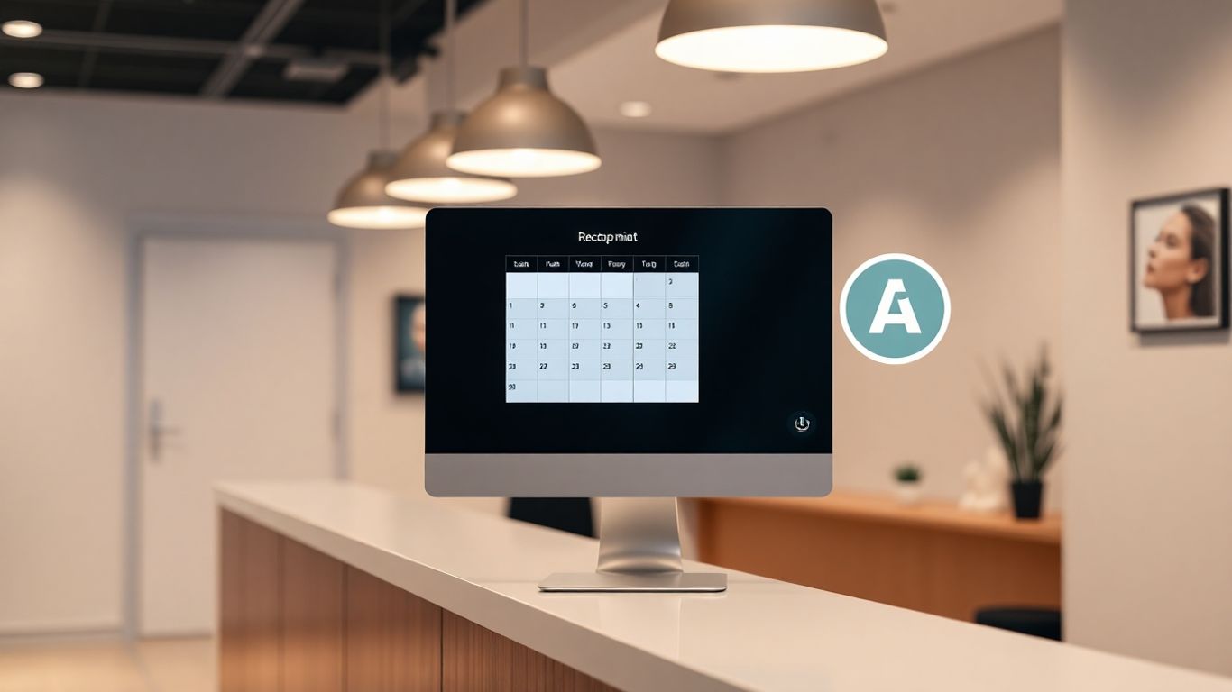AI scheduling interface on a clinic computer screen.