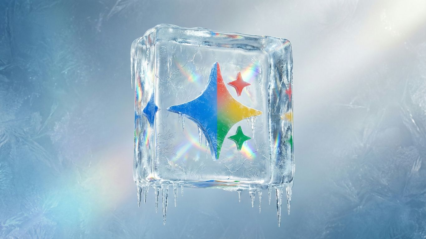 Google logo frozen inside an ice cube