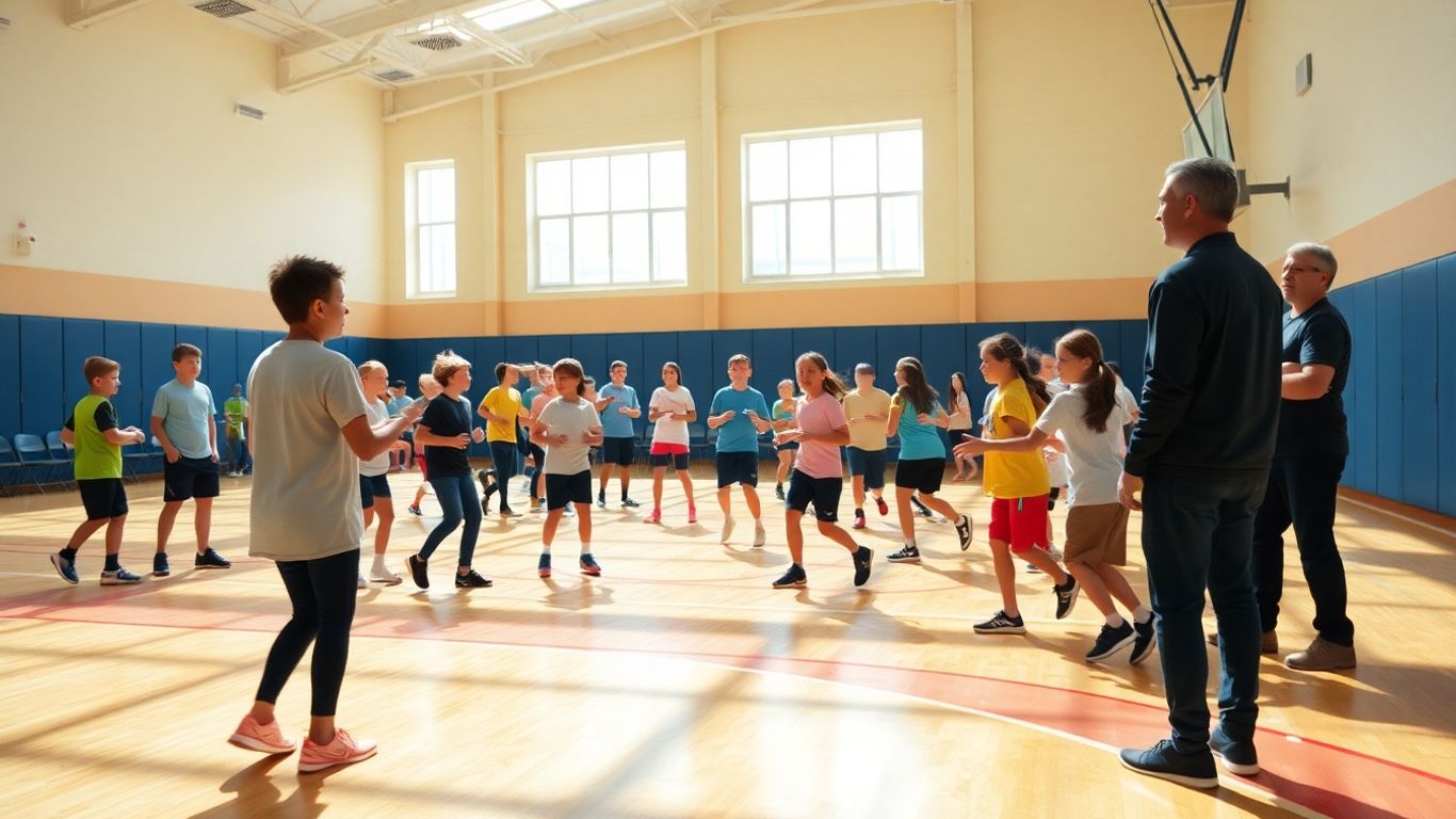 Sportunterricht mit aktiven Sch&uuml;lern und unterst&uuml;tzenden Trainern.