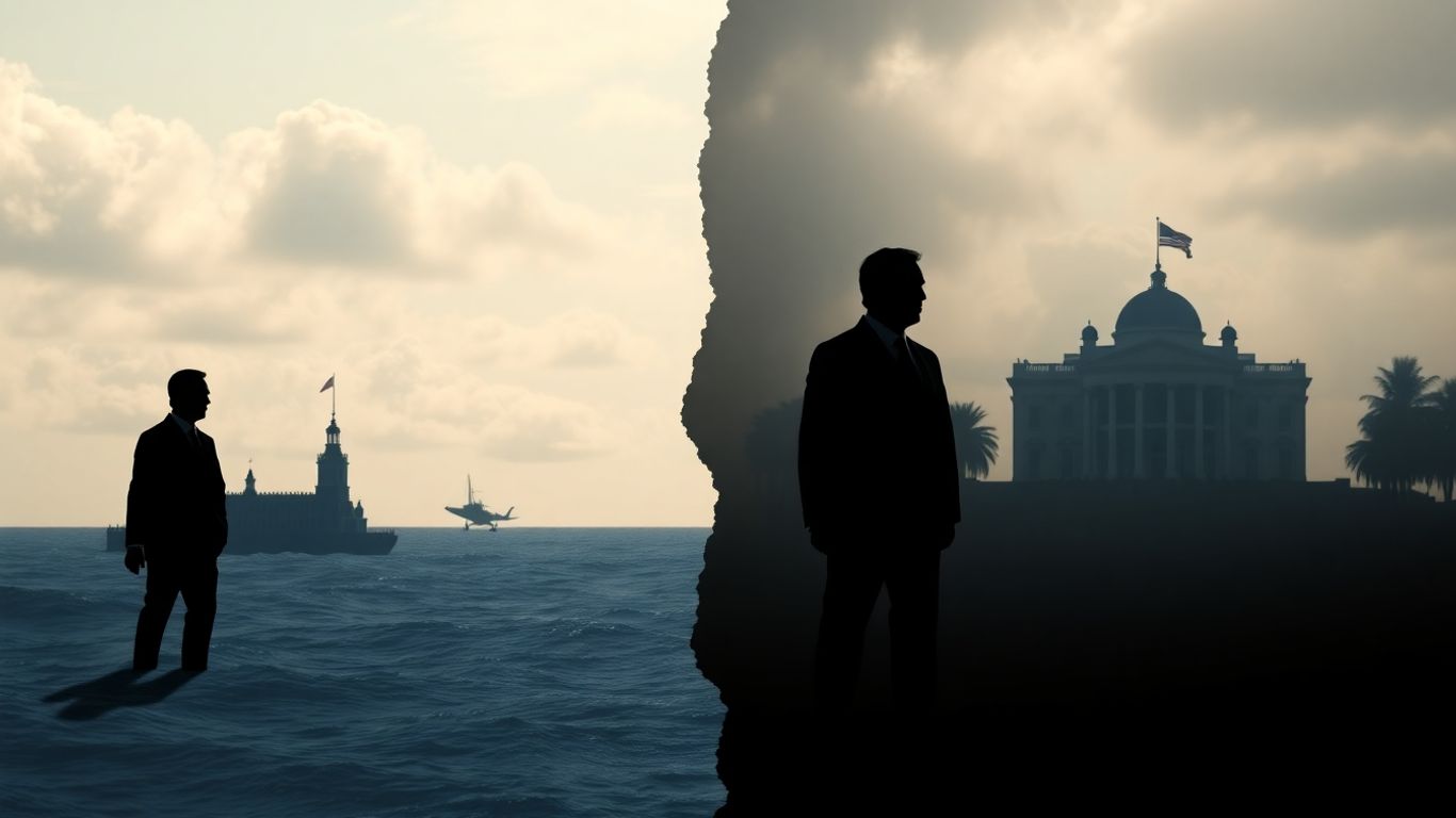 Caribbean crisis with Putin and Trump silhouettes