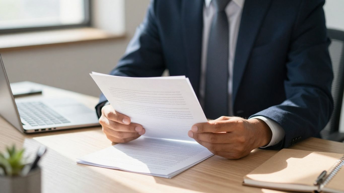 Finanzberater prüft Dokumente im Büro