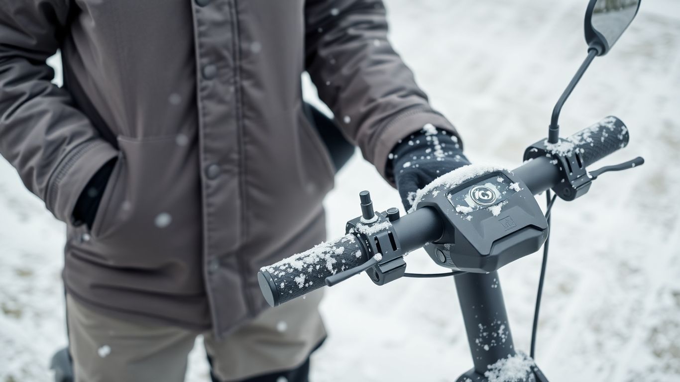 Elektroroller im Winter mit Schutzkleidung