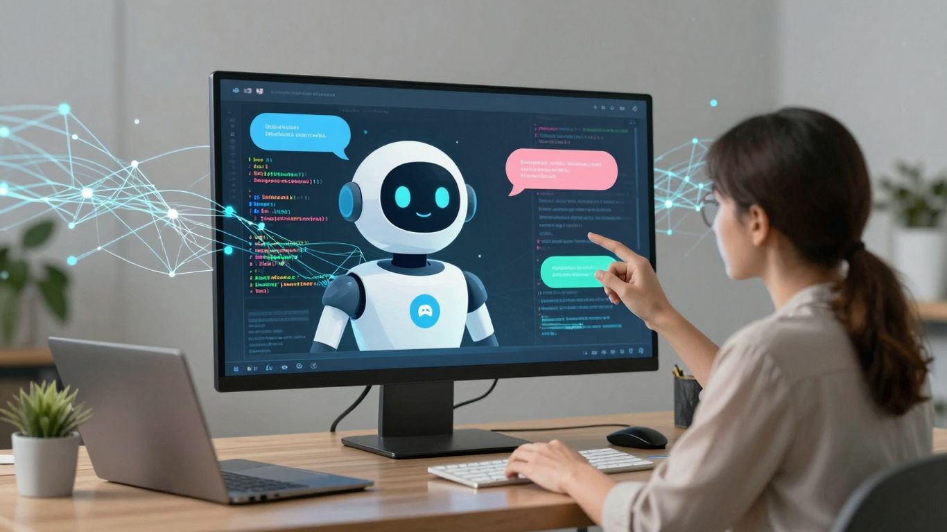 Chatbot interactuando con usuario en interfaz digital.