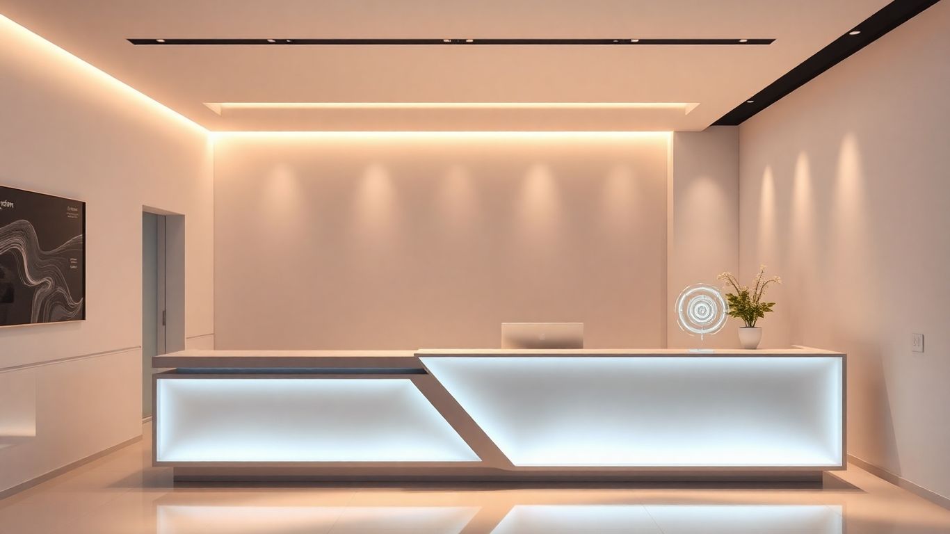 AI receptionist interface in a modern clinic.