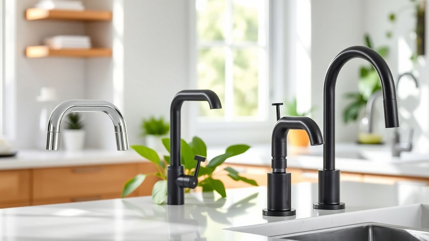 Modern kitchen and bathroom taps in various finishes