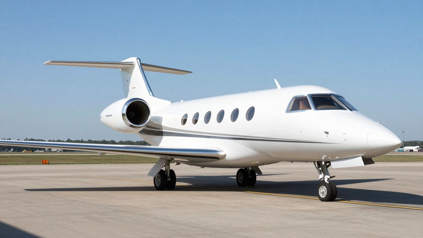 Sleek private jet on airport tarmac